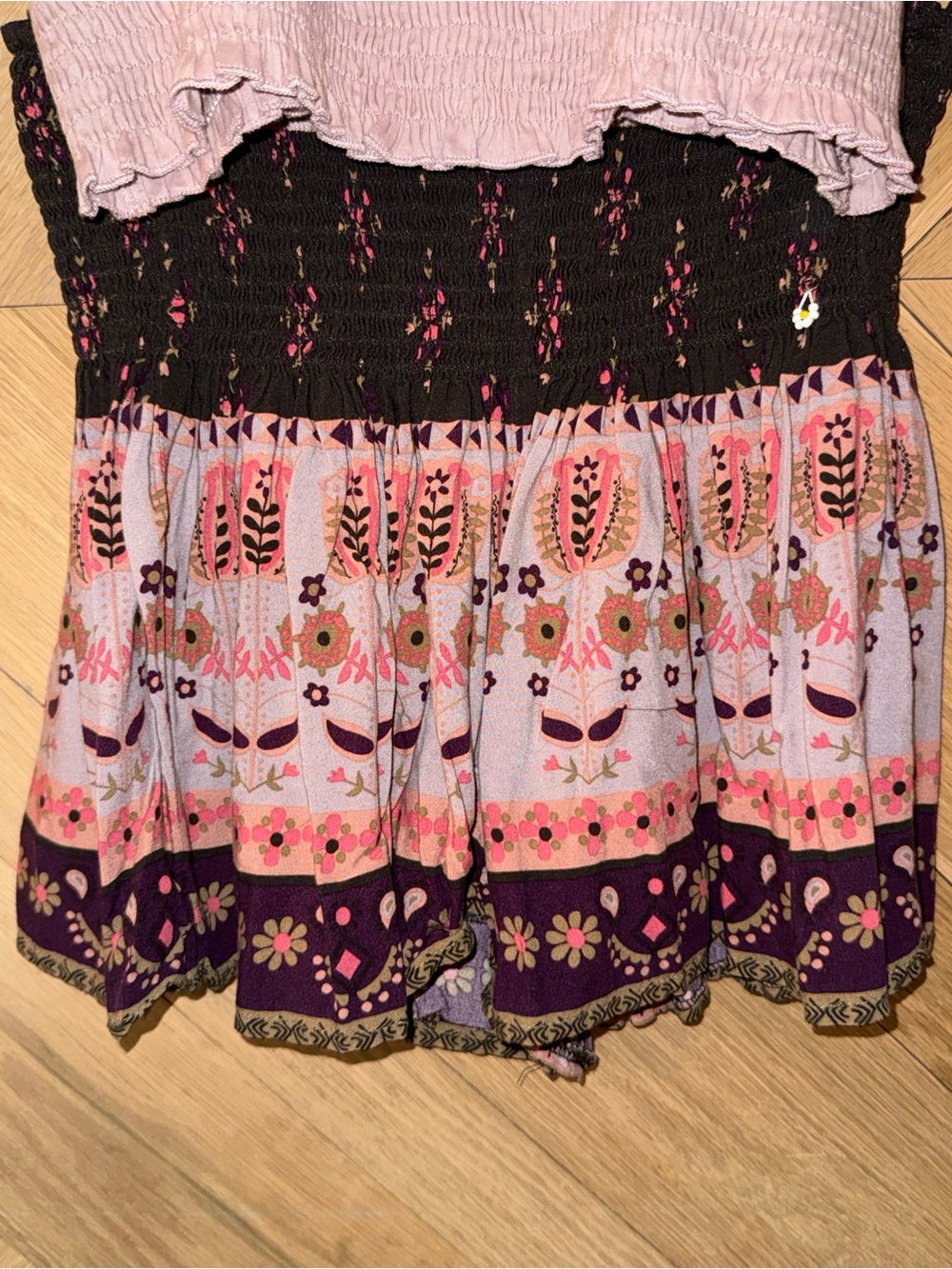 NATURAL LIFE Floral Tiered Circle Skirt in Purple, Pink and Cream